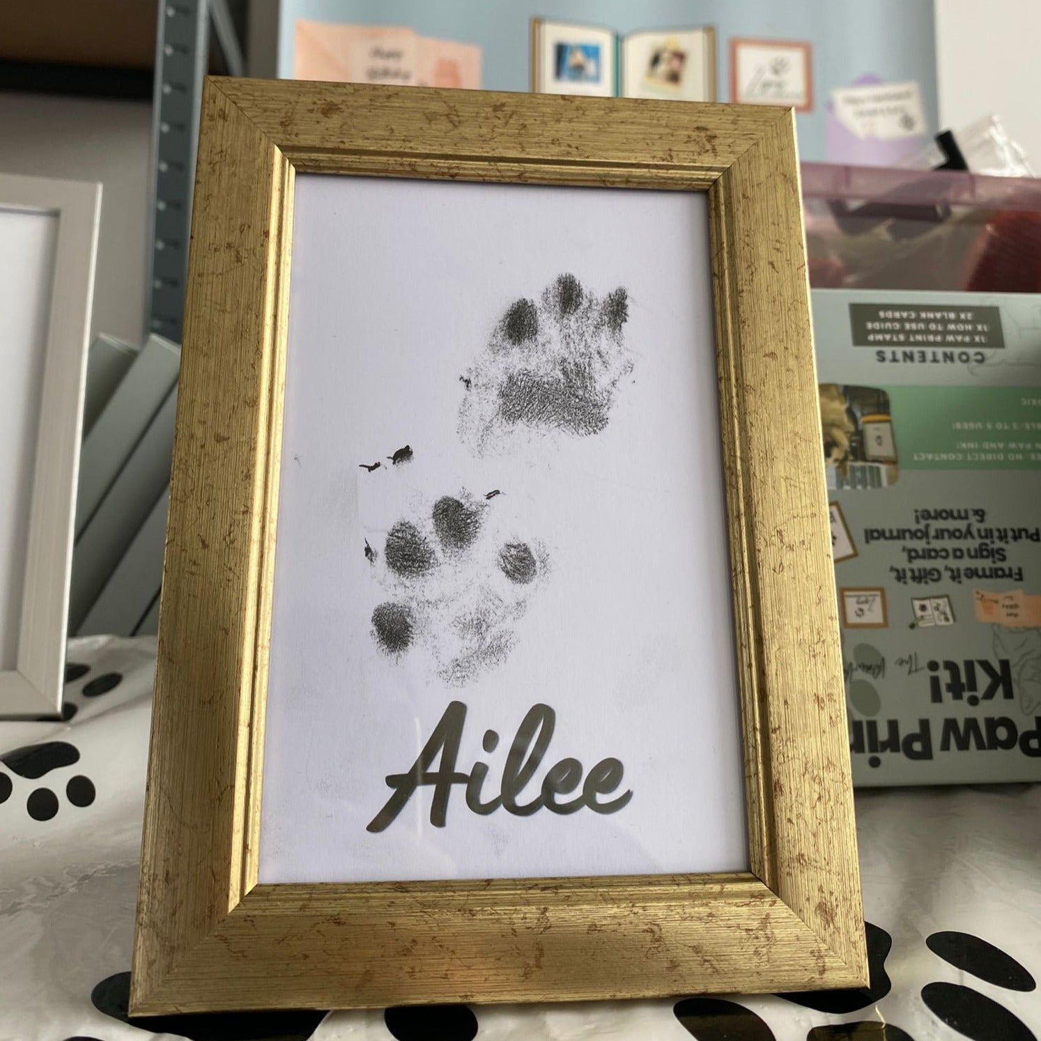 Name Personalised Pet Paw Prints, Framed in Gold