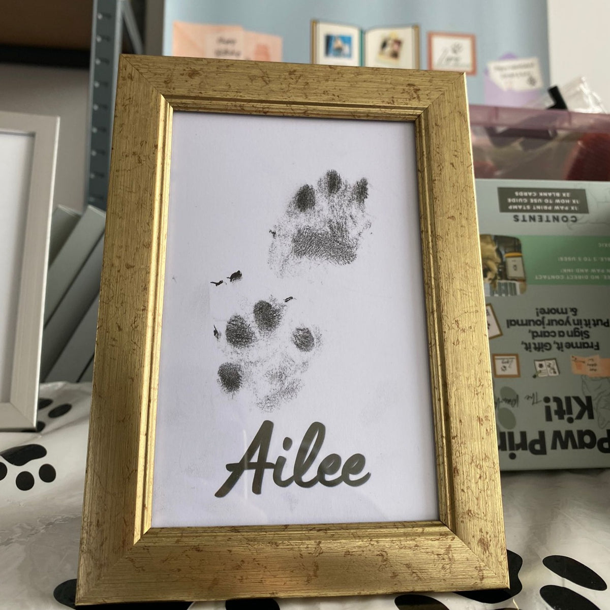 Name Personalised Pet Paw Print in Gold Frame