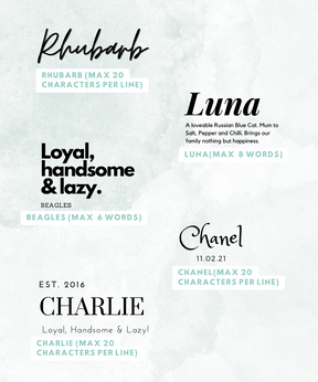 Paw Print Personalisation Fonts: Rhubarb, Luna, Beagles, Chanel, Charlie